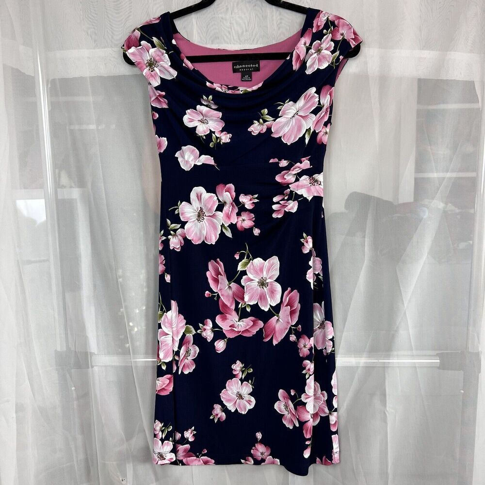 Vintage y2k Connected apparel floral print boat neck short dress sz 4p wedding